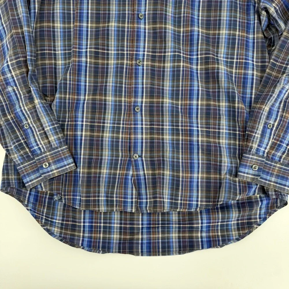 Vince 100% Cotton Blue Plaid Long Sleeve Button Down Shirt Mens XL Preppy Work